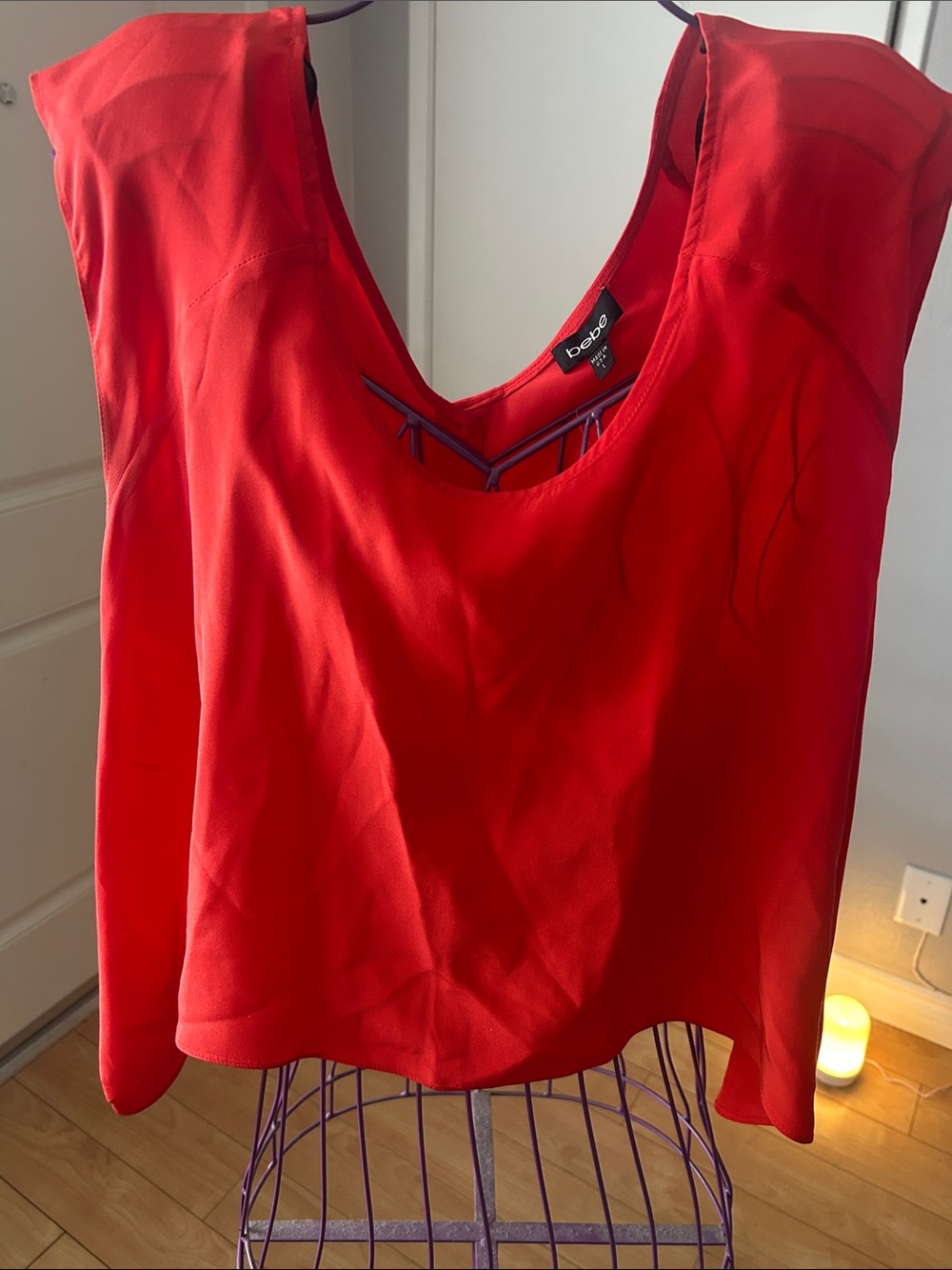 bebe Red Sleeveless Scoop Neck Top